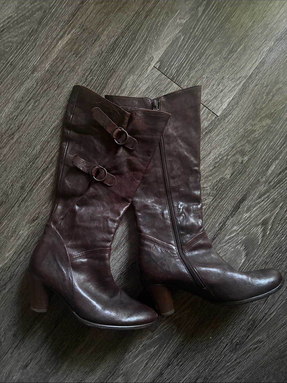 Gabor Chocolate Brown Knee-High Heeled Riding Boots